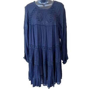 Free People Piece of Your Heart Black Lace Tiered Tunic Dress